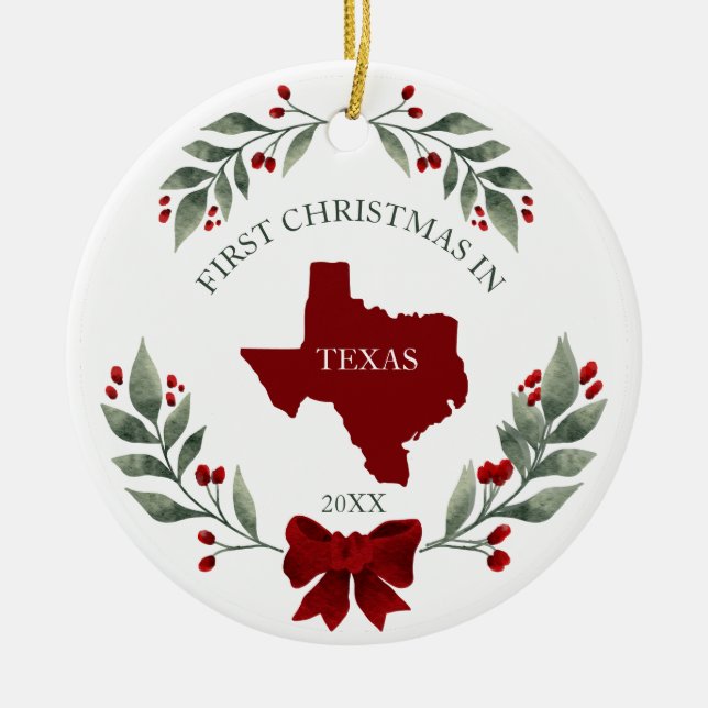 Personalized 1st Christmas In Texas State  Ceramic Tree Decoration (Front)