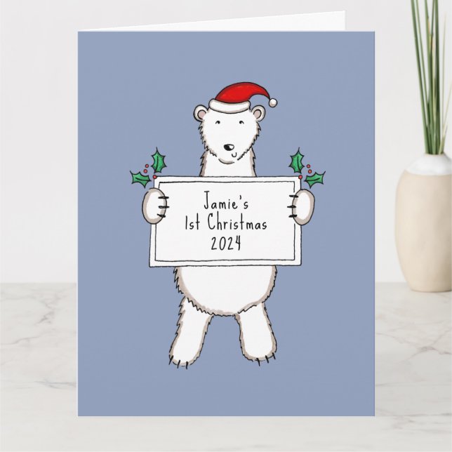 Personalized 1st Christmas Polar Bear Baby Card (Front)