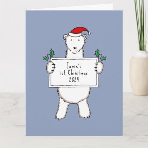 Personalized 1st Christmas Polar Bear Baby Card