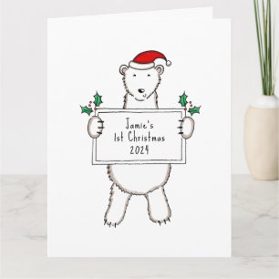 Personalized 1st Christmas Polar Bear Baby Card