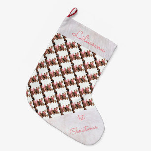 Personalized 1st Christmas Stocking/Cute Reindeer Large Christmas Stocking