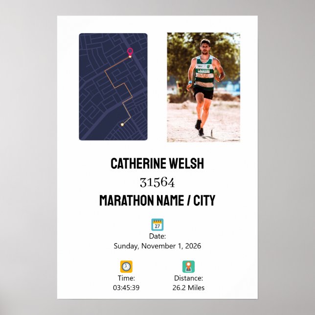 Personalized 1st Half Marathon Finisher Map Poster (Front)