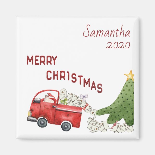Personalized  2020 Red  Truck  Funny Christmas Magnet (Front)