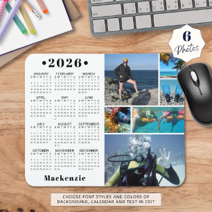 Personalized 2026 Calendar 6 Photo Custom Color Mouse Pad