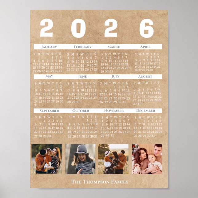  Personalized 2026 Calendar Family Photo Collage Poster (Front)