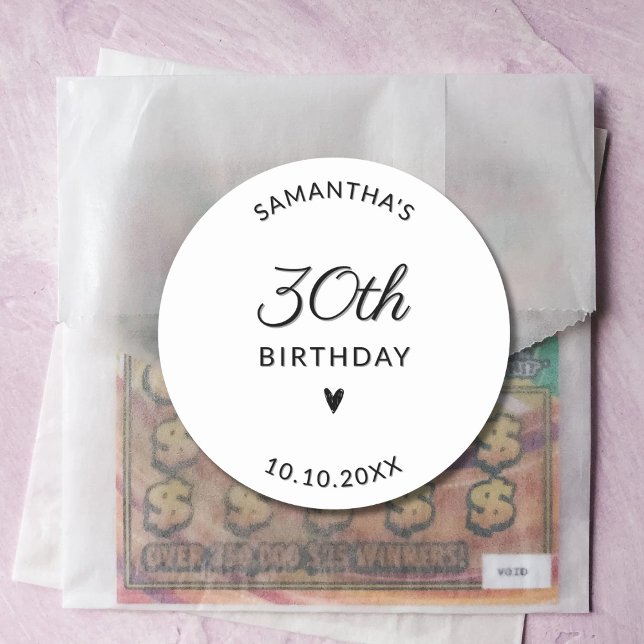 Personalized 20th 30th 40th 50th 60 Birthday Party Classic Round Sticker (Creator Uploaded)