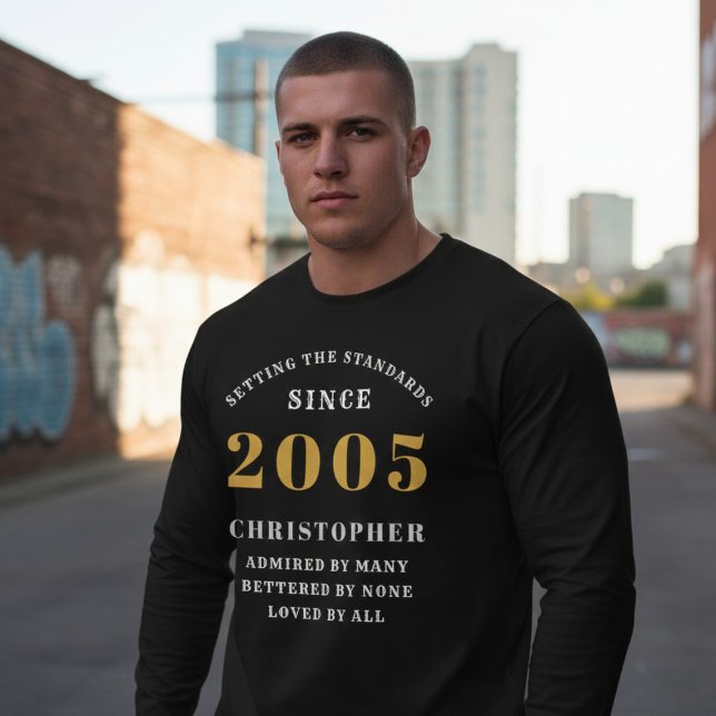 Personalized 21st Birthday 2005 Add Name T-Shirt (Born 2005 Standards Birthday Long Sleeve T-shirt. Background out of focus.)