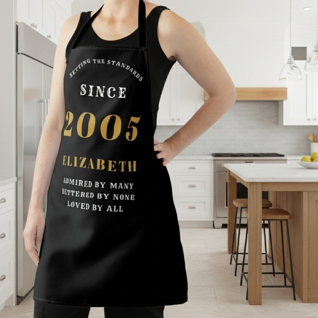 Personalized 21st Birthday 2005 Black & Gold Apron (2005 birthday apron worn in the kitchen)