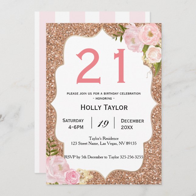 Personalized 21st Birthday Invitation (Front/Back)