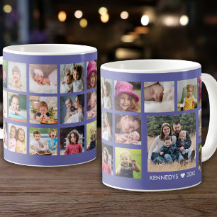 Personalized 22 Photo Collage Family Name Coffee Mug