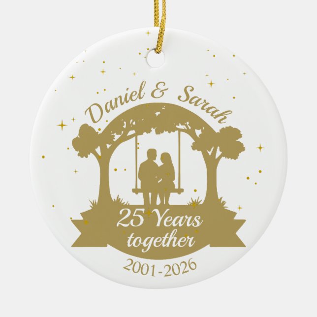 Personalized 25th Anniversary Gift Keepsake Ceramic Tree Decoration (Front)
