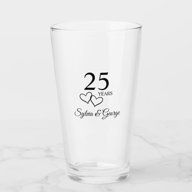Personalized 25th Anniversary Gift Stylish Heart Glass (Front)