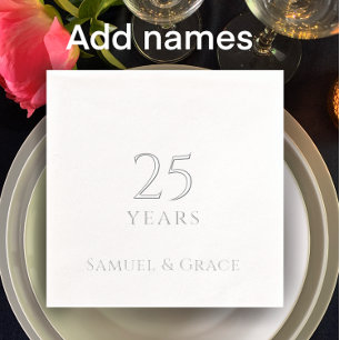 Personalized 25th Wedding Anniversary Party Silver Foil Napkins