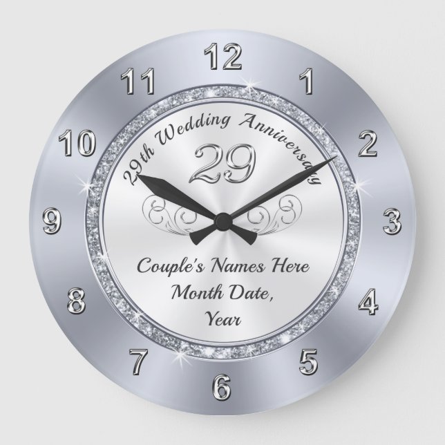 Personalized 29 Year Anniversary Gift Ideas Large Clock (Front)