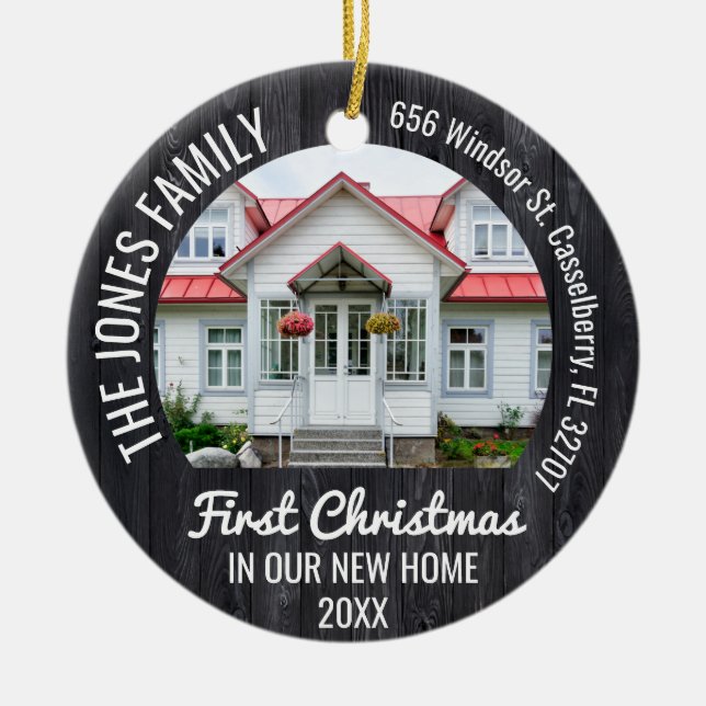 Personalized 2 Photo Christmas First Home 2023 Ceramic Tree Decoration (Front)