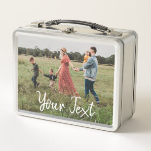 Personalized 2 Photo & Custom Text Template Metal Lunch Box