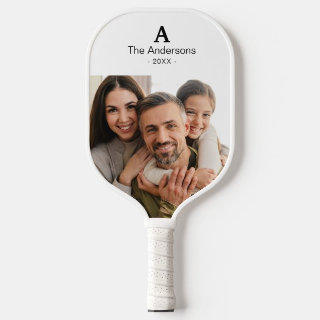 Personalized 2 Photo with Monogram & Family Name Pickleball Paddle (Front)