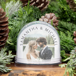 Personalized 2 Photos Names Wedding Keepsake Snowglobe