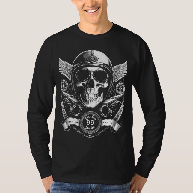 Personalized 2-Sided Biker Skull Motorcycle T-Shirt (Front)