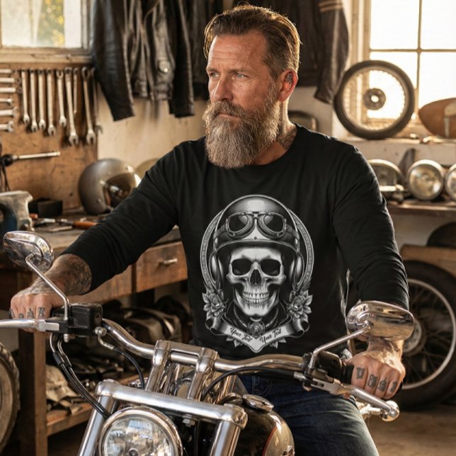 Personalized 2-Sided Biker Skull Motorcycle T-Shirt (Creator Uploaded)