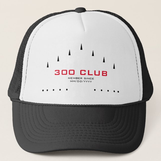 Personalized 300 Club Member Bowling Lane Markings Trucker Hat (Front)
