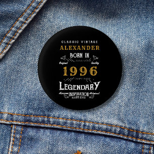 Personalized 30th Birthday Born 1996 Vintage Black 3 Cm Round Badge