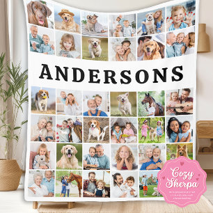 Personalized 36 Photos Collage Cute Trendy Family Sherpa Blanket