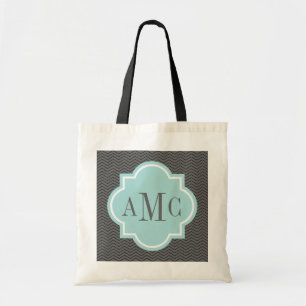 Personalized 3 letter monogram gray teal tote bag