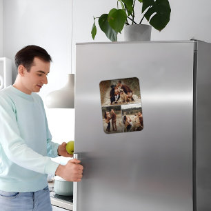Personalized 3 Photo Grid Gallery Collage Family Magnet