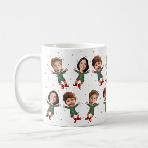 Personalized 3 Photos Face Funny Christmas Elf Kid Coffee Mug