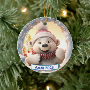 Personalized 3d Breakout Polar Bear Christmas Ceramic Tree Decoration