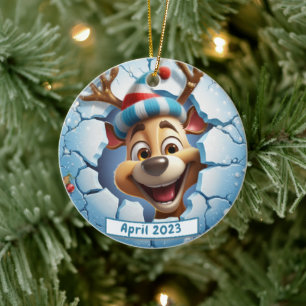 Personalized 3d Breakout Reindeer Christmas Ceramic Tree Decoration