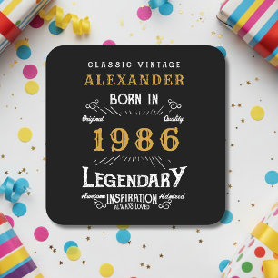 Personalized 40th Birthday 1986 Vintage Legend Square Paper Coaster