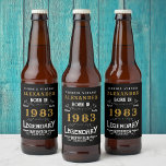 Personalized 40th Birthday Born 1983 Vintage Black Beer Bottle Label<br><div class="desc">A personalized classic beer bottle label design for that birthday celebration for somebody born in 1983 and turning 40. Add the name to this vintage retro style black, white and gold design for a custom 40 birthday gift. Easily edit the name and year with the template provided. A wonderful custom...</div>