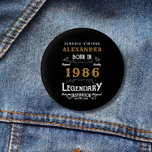 Personalized 40th Birthday Born 1986 Vintage Black 3 Cm Round Badge