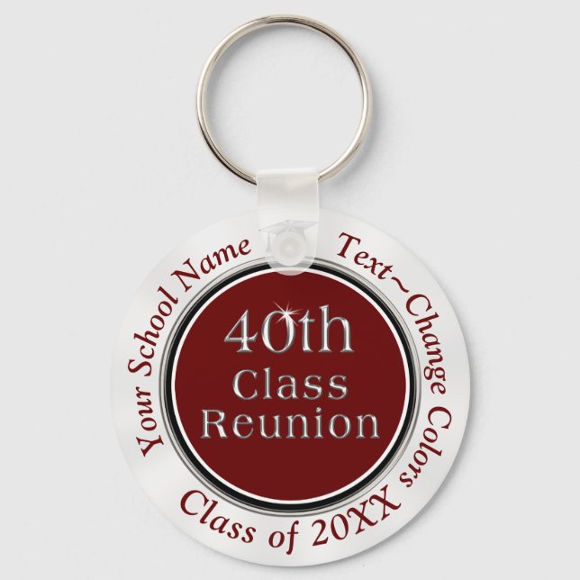Personalized 40th Class Reunion Gifts, Your Colors Key Ring (Front)