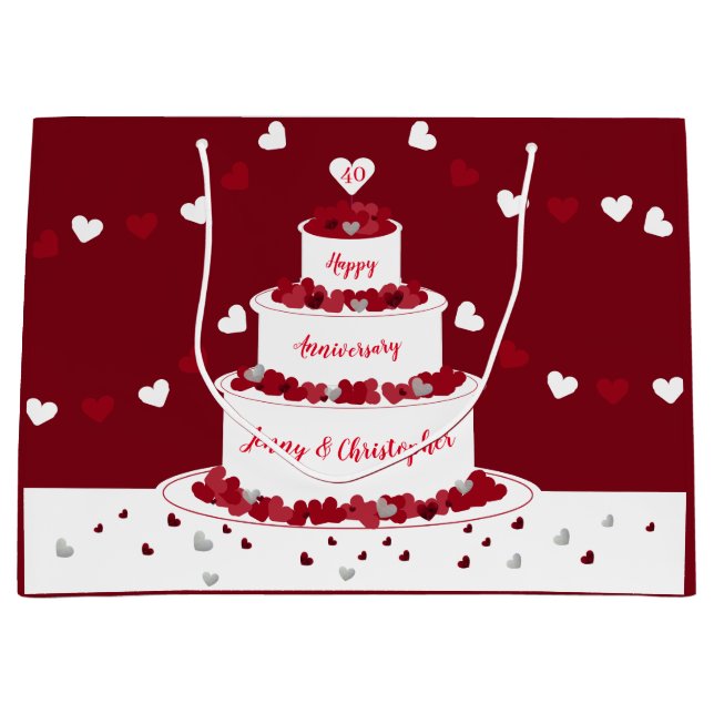 Personalized 40th Ruby Wedding Anniversary cake Large Gift Bag (Front)