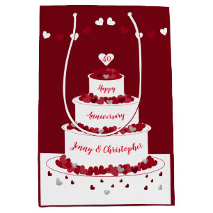 Personalized 40th Ruby Wedding Anniversary cake Medium Gift Bag