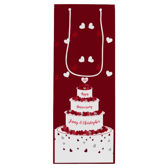 Personalized 40th Ruby Wedding Anniversary cake Wine Gift Bag (Front)
