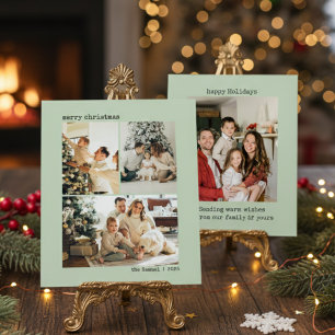 Personalized 4 Family Photo Collage Olive Holiday Card