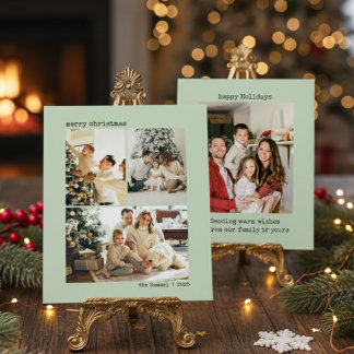 Personalized 4 Family Photo Collage Olive Holiday Card