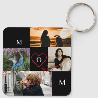 Personalized 4-Photo Collage Mom Monogram Key Ring