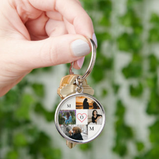 Personalized 4-Photo Collage Mom Monogram Key Ring