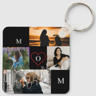 Personalized 4-Photo Collage Mom Monogram Key Ring