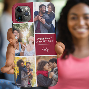 Personalized 4 Photo Collage Positive Quote Maroon Case-Mate iPhone Case