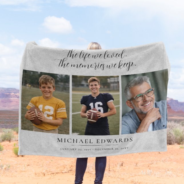 Personalized 4 Photo Memorial Sympathy Gift Fleece Blanket (Creator Uploaded)