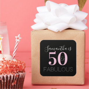 Personalized 50 and fabulous Black Pink Birthday Square Sticker