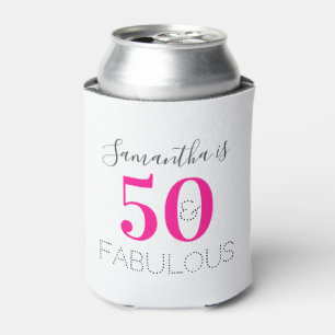 Personalized 50 and Fabulous Hot Pink Birthday Can Cooler