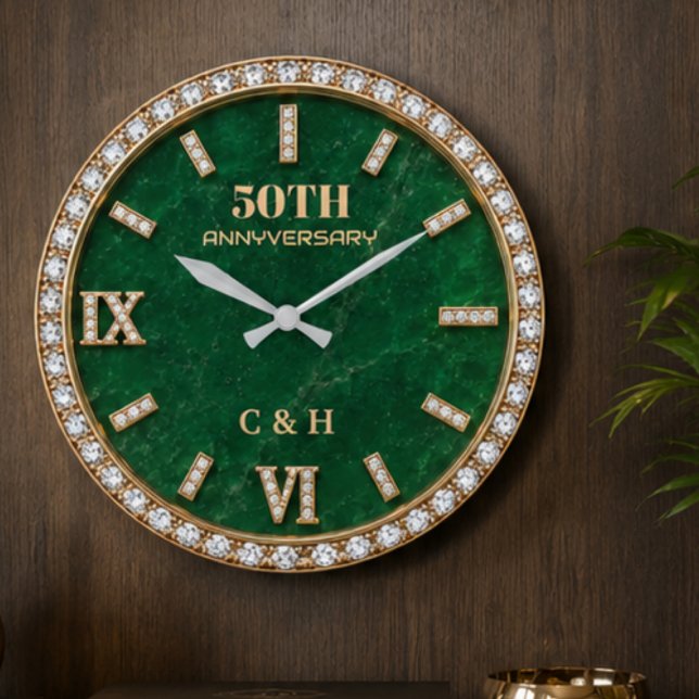 Personalized 50th Anniversary Emerald Marble  Large Clock (Creator Uploaded)