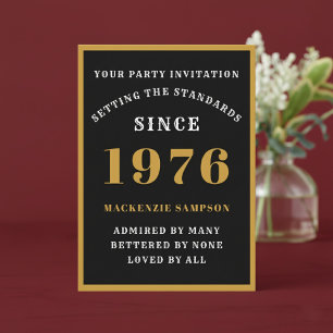 Personalized 50th Birthday 1976 Elegant Black Gold Invitation